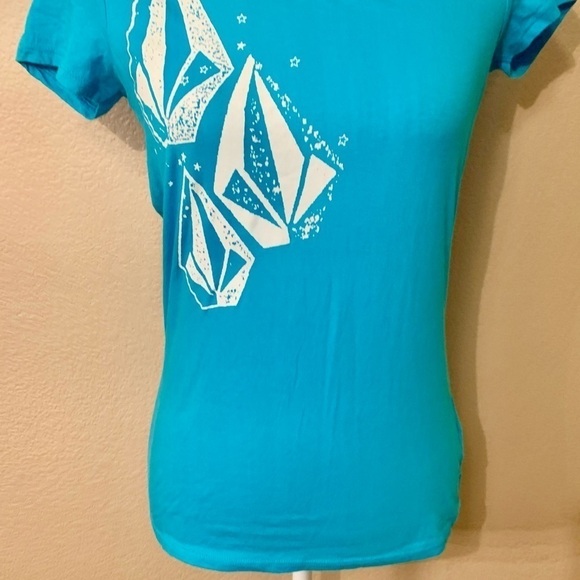 Volcom Tee Medium Teal Turquoise with White Volcom Diamond Design 100% Cotton - Picture 3 of 13